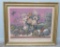 Hand colored fruit and floral still life, framed, 32