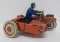 Tin motorcycle toy with side car, SFA Paris, 6 1/2