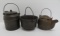 Three miniature cast iron kettles, 2