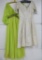 Two vintage dresses, lime green gown and beaded evening dress