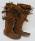 Brown suede fringed Hippy boots, about a size 9