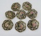 Eight matching floral enamel painted buttons with marcasite embellishments