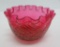 Amberina glazed textured art glass ruffled top bowl, 4 1/2