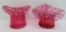 Two cranberry glass ruffled top hat vases, 4