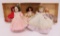 Two Madame Alexander dolls and three Nancy Ann Storybook dolls with boxes