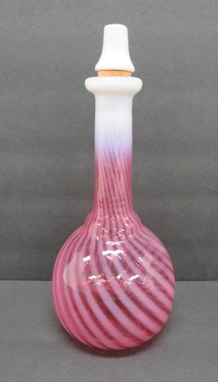 Cranberry swirl barber shop bottle, 8 1/2"