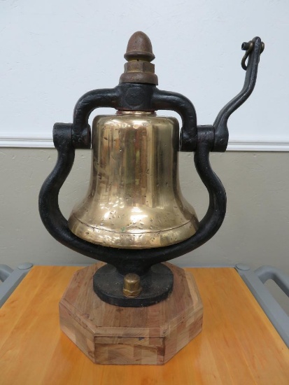 Large Brass Steam Engine Railroad Locomotive bell, 21" bell, mounted on wood stand