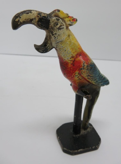 Cast iron parrot bottle opener, 5", original paint