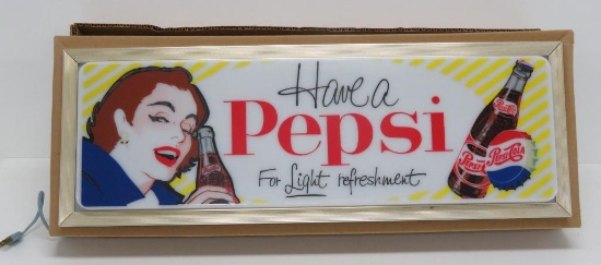 Vintage Pepsi Cola light up sign, with original box, working, great design and color