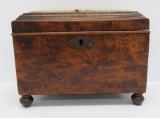 Early burl sewing box, needpoint top, 8
