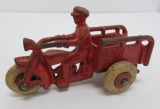 Vintage cast iron motorcycle crash car toy, 5