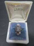 Vintage reticulated setting marked 18K and stone attributed to diamond, size 5