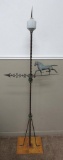 Unusual antique lightning rod weather vane, 10 sided milk glass ball, running horse arrow, 67