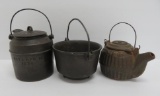 Three miniature cast iron kettles, 2