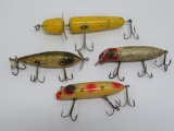 Four vintage wood fishing lures