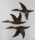 Three wooden and metal MCM flying ducks wall decor, 21