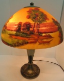 Gorgeous Signed Jefferson reverse painted shade table lamp, 21