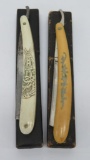 Two ornate straight razors and cases