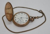 Elgin men's pocket watch with chain, Dueber 20 yr case, 17 jewel