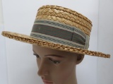 Vintage Boater Straw Hat, size 6 7/8