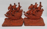 Old cast iron sailing ship bookends, 5
