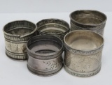 Four sterling & 925 napkin rings, one unmarked