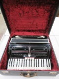 Morbidoni Accordion with case, black and red deco, Lincoln Music House