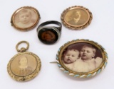 Antique photograph jewelry, pins and ring