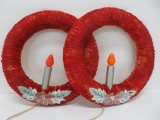 Pair of c 1940's Chenille lighted candle wreaths, working, 11 1/4