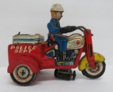 Ko toys Tin litho Police Dept wind up motorcycle, working, 6 1/2