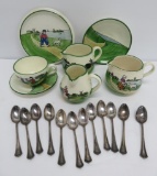 Seven pieces of antique GS Zell Germany, Dutch china and 12 demi spoons