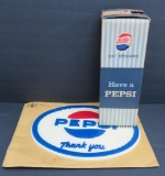 Have a Pepsi straw box with contents and Pepsi oval bar mat 10 1/2