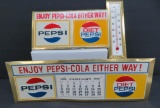 Vintage Cardboard Pepsi-Cola advertising, 1966 calendar and thermometer