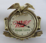 Vintage Miller High Life clock, battery op, working, 17