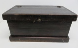 Wooden tool box trunk, flat top, with key