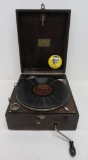 Camp Fone Portable Victrola and Bing Crosby record cleaner
