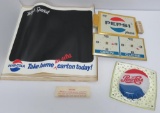 Pepsi advertising lot, cardboard and Telephone plaque stickers never used with pencil