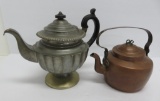 Two early teapots, copper and Make do, 6