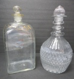 Two early 1800's bottles, hand blown, with stoppers, 9