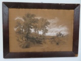 Chalk landscape, country scene with cows and a creek, 22