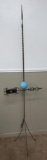Antique lightning rod weather vane with ruby glass sunburst tail arrow , finial, and blue ball, 82