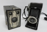 Two vintage cameras, Kodak Tourist and Deco front box camera