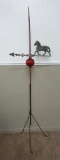 Antique Lightning rod weather vane, Ruby red globe and horse directional arrow, 76