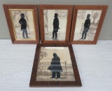 Four silhouette framed reproductions, men, different people or poses, 10