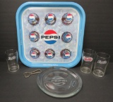 Enjoy Pepsi Tray, glasses, bottle opener and glass dish