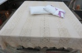 Vintage crochet tablecloth bed cover and two pillows