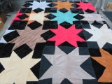 Star velvet and velveteen quilt top, 6' x 8'