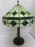 Beautiful Bradley and Hubbard table lamp with leaded glass shade, 23 1/2
