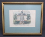 Framed colorized engraving of State Capitol building of Wisconsin in Madison
