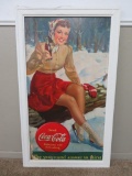 Drink Coca Cola cardboard advertising sign, framed, 30